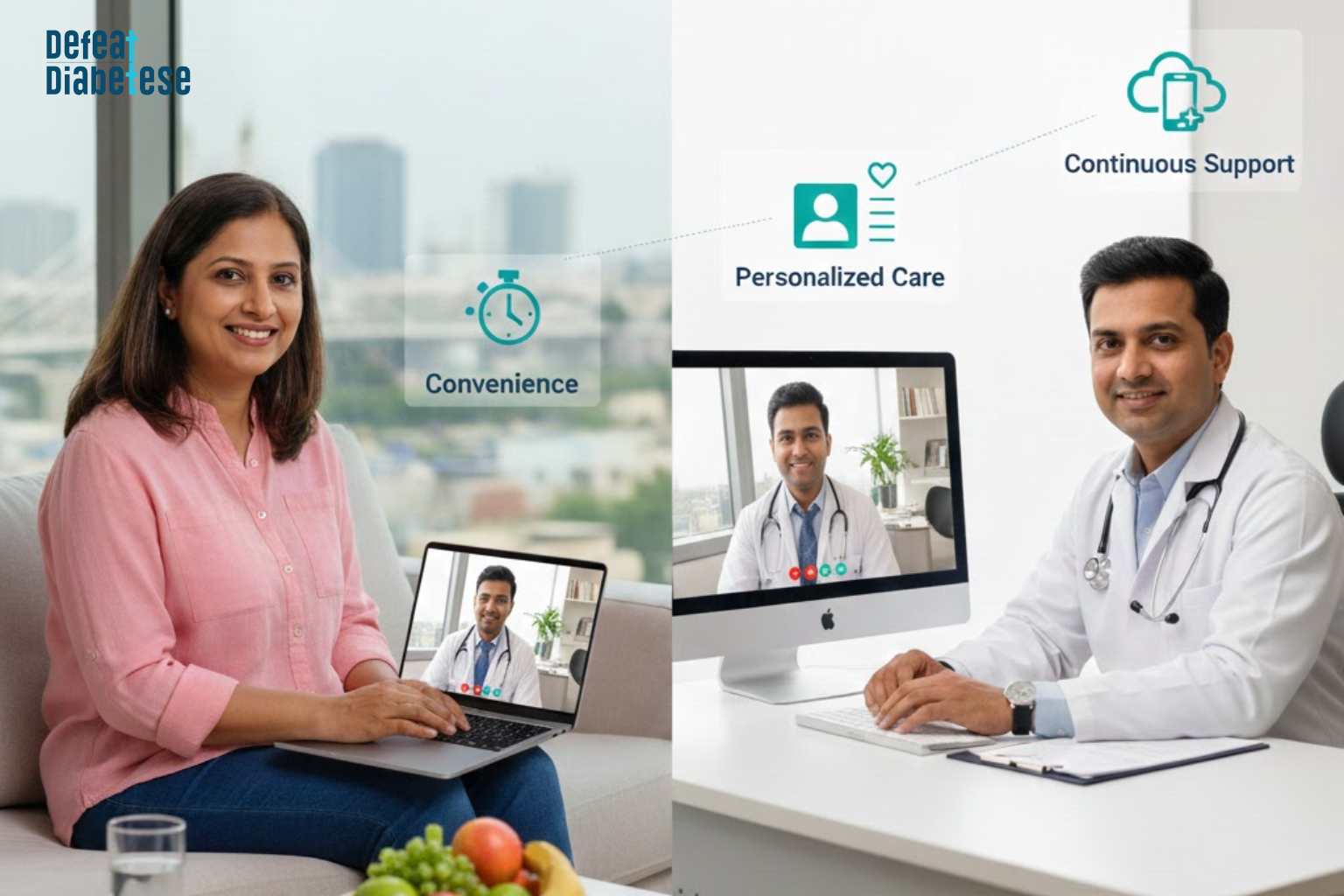 Bridging the gap in diabetes management. Experience the perfect balance of expert personalized care and continuous support, delivered with the ultimate convenience of telemedicine.